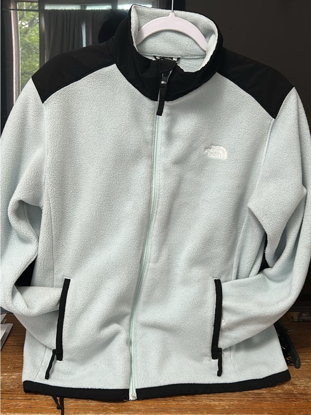 The North Face Light Blue Fleece Jacket with Black Accents